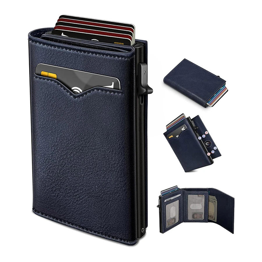 Men Retro Leather RFID Pop‑Up Credit Card Holder Slim Automatic Eject Wallet Multi ID Window Business Male Card Purse
