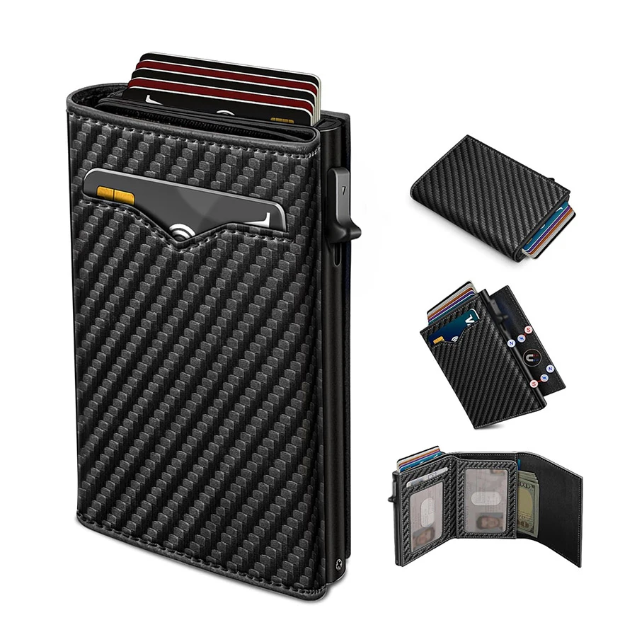 Men Retro Leather RFID Pop‑Up Credit Card Holder Slim Automatic Eject Wallet Multi ID Window Business Male Card Purse