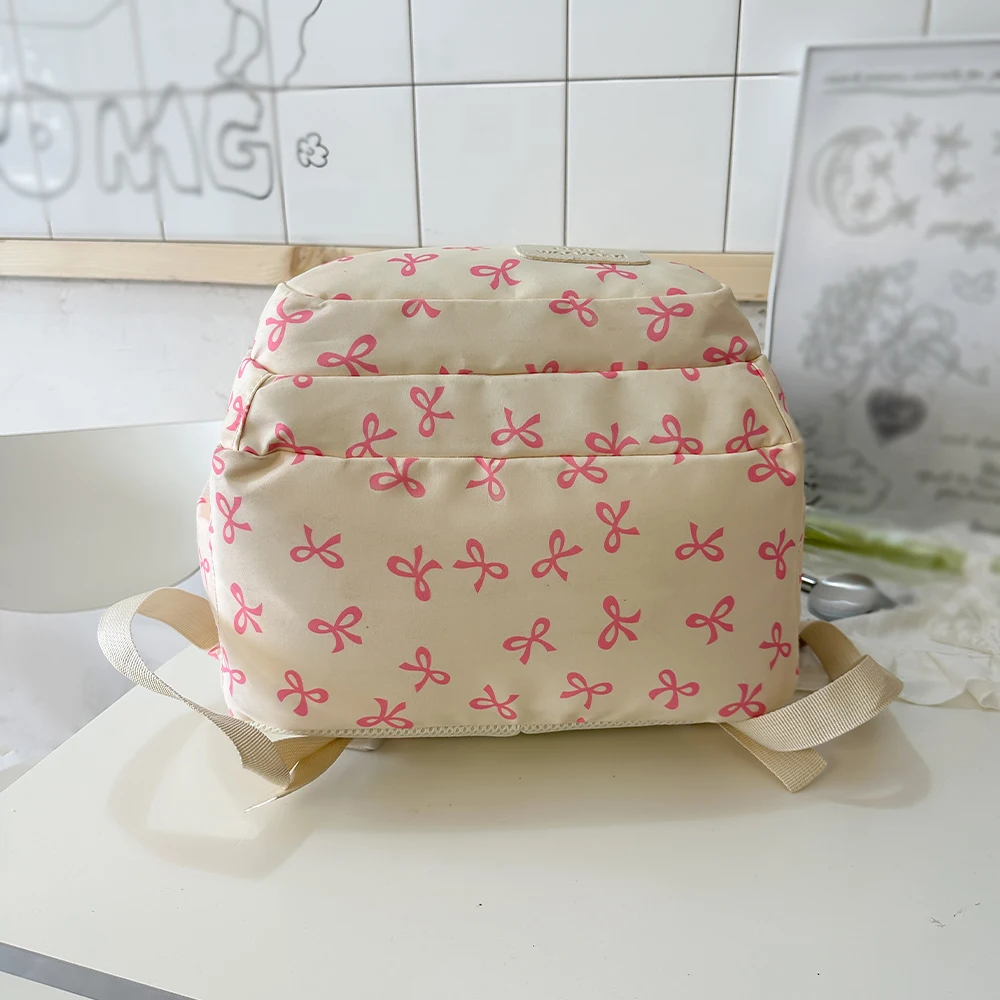 Korean Fashion Bow Print Women Fashion Backpack Lightweight Simple Student Schoolbag Female Bag Three-Piece Set