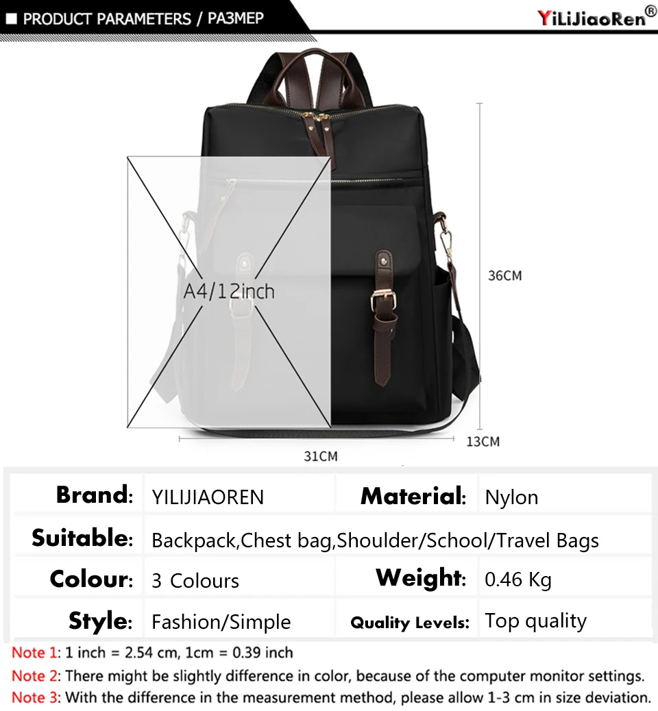 Fashion Rucksack Women Shoulder Bag High Quality Waterproof Nylon Back Pack Purse Large Capacity Backpack for College Students