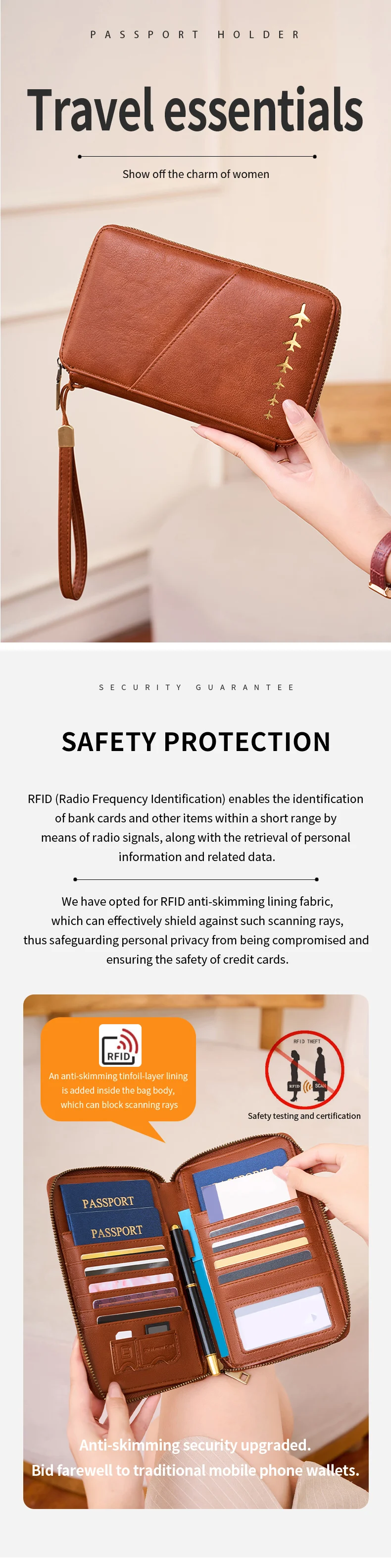 New Family Passport Holder Wallet RFID Blocking Travel Document Storage Bag Women Men Multifunctional PU Leather Passport Wallet