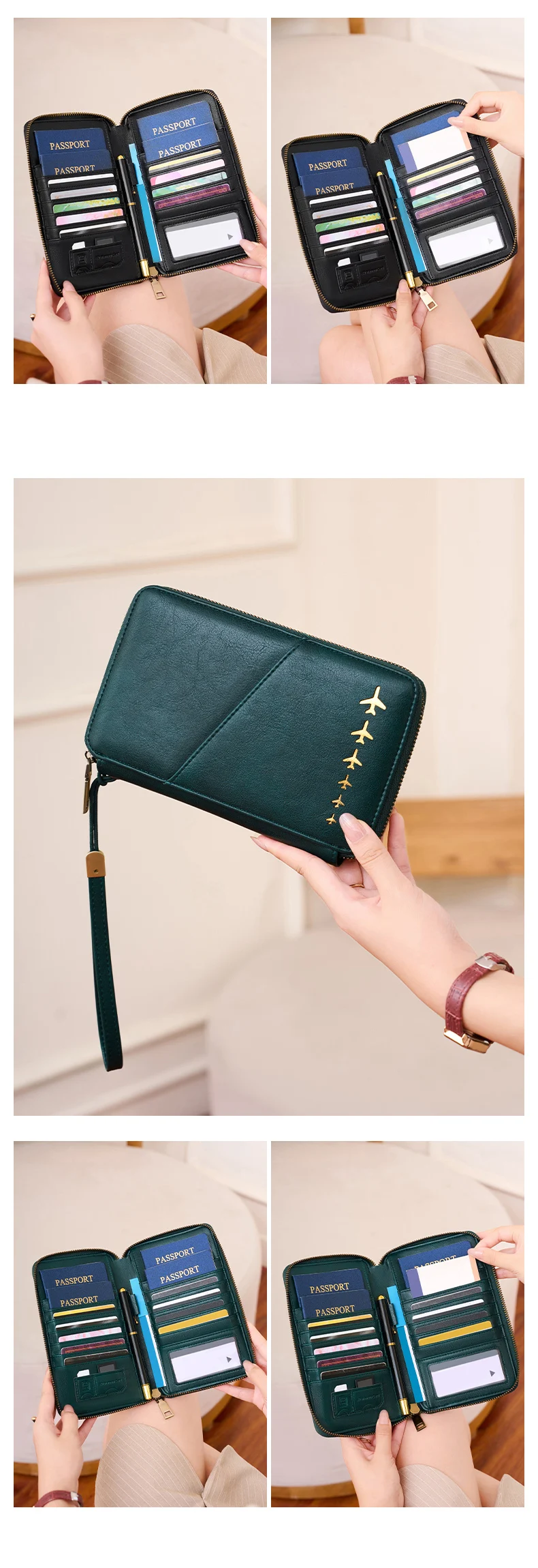 New Family Passport Holder Wallet RFID Blocking Travel Document Storage Bag Women Men Multifunctional PU Leather Passport Wallet