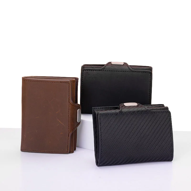 Pop-up Slim RFID Card Holder for Men Minimalist Leather Credit Card Wallet with Coin Purse and Cash Slot Travel Small Purse