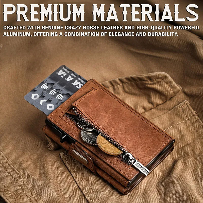 Pop-up Slim RFID Card Holder for Men Minimalist Leather Credit Card Wallet with Coin Purse and Cash Slot Travel Small Purse