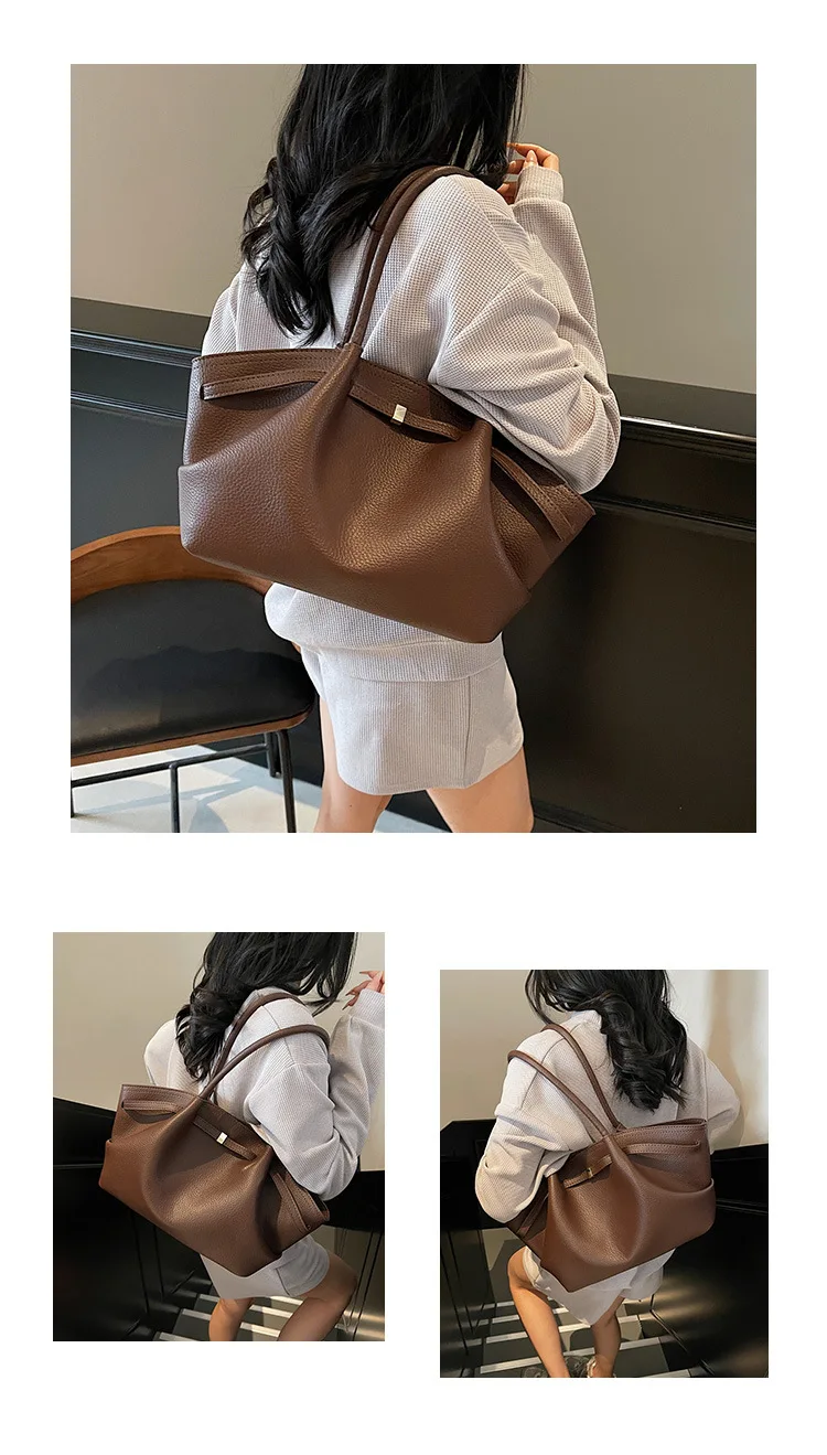 Luxury Fashion Niche Design Soft PU Leather Tote Bag Spacious Capacity Women's Shoulder Bag Crossbody Bag Commuting Travel