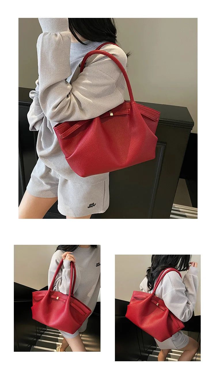 Luxury Fashion Niche Design Soft PU Leather Tote Bag Spacious Capacity Women's Shoulder Bag Crossbody Bag Commuting Travel