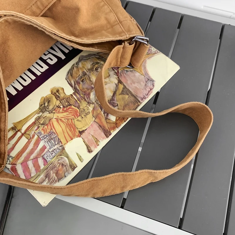 Women Casual Canvas School Crossbody Bags For Student Female Solid Color Large Capacity Tote Bag Trendy Cool Men Shoulder Bag