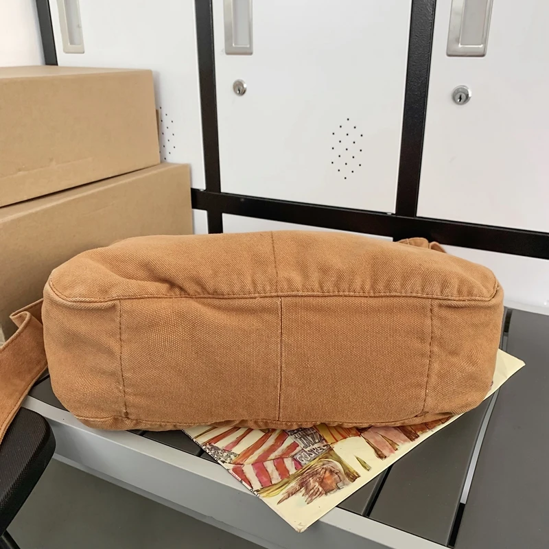 Women Casual Canvas School Crossbody Bags For Student Female Solid Color Large Capacity Tote Bag Trendy Cool Men Shoulder Bag