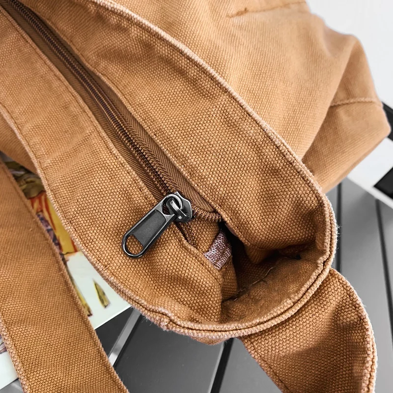 Women Casual Canvas School Crossbody Bags For Student Female Solid Color Large Capacity Tote Bag Trendy Cool Men Shoulder Bag