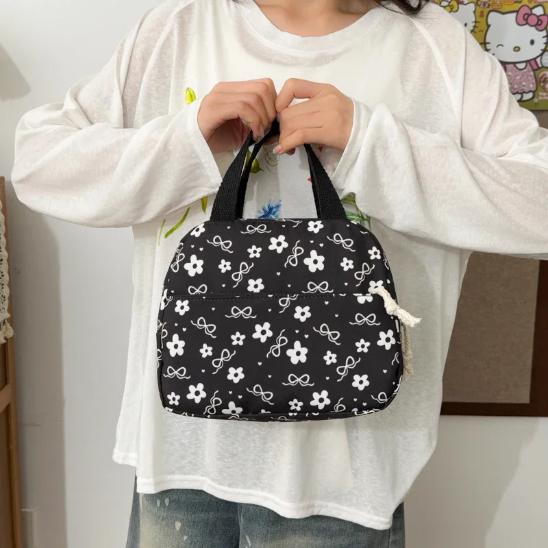 High Aesthetic Bow Flower Print Three Piece Backpack Set Nylon Lightweight Large Capacity Girls Backpack Campus Student Backpack