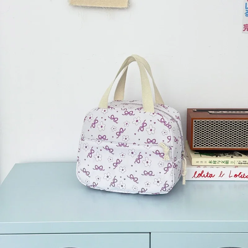 High Aesthetic Bow Flower Print Three Piece Backpack Set Nylon Lightweight Large Capacity Girls Backpack Campus Student Backpack