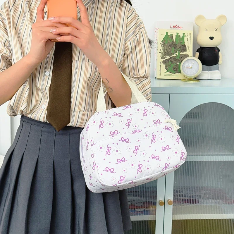 High Aesthetic Bow Flower Print Three Piece Backpack Set Nylon Lightweight Large Capacity Girls Backpack Campus Student Backpack