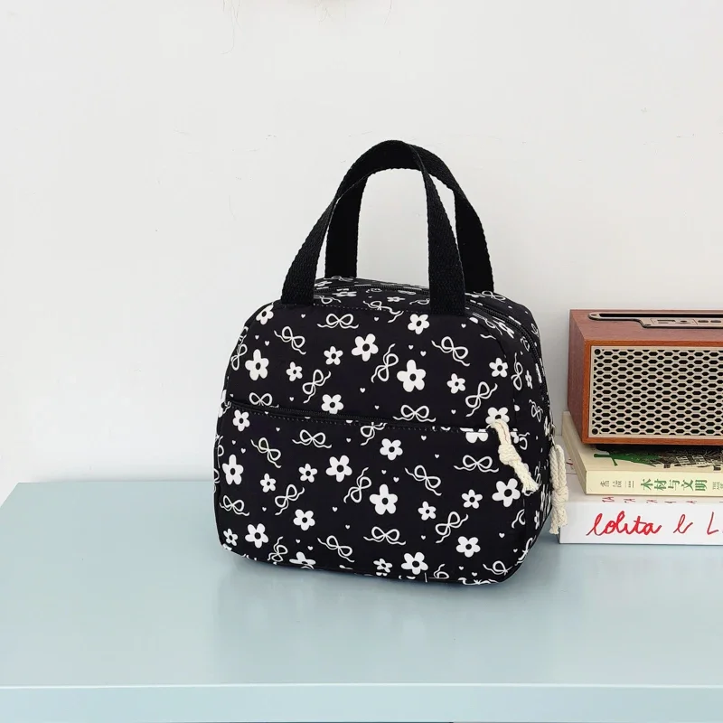 High Aesthetic Bow Flower Print Three Piece Backpack Set Nylon Lightweight Large Capacity Girls Backpack Campus Student Backpack