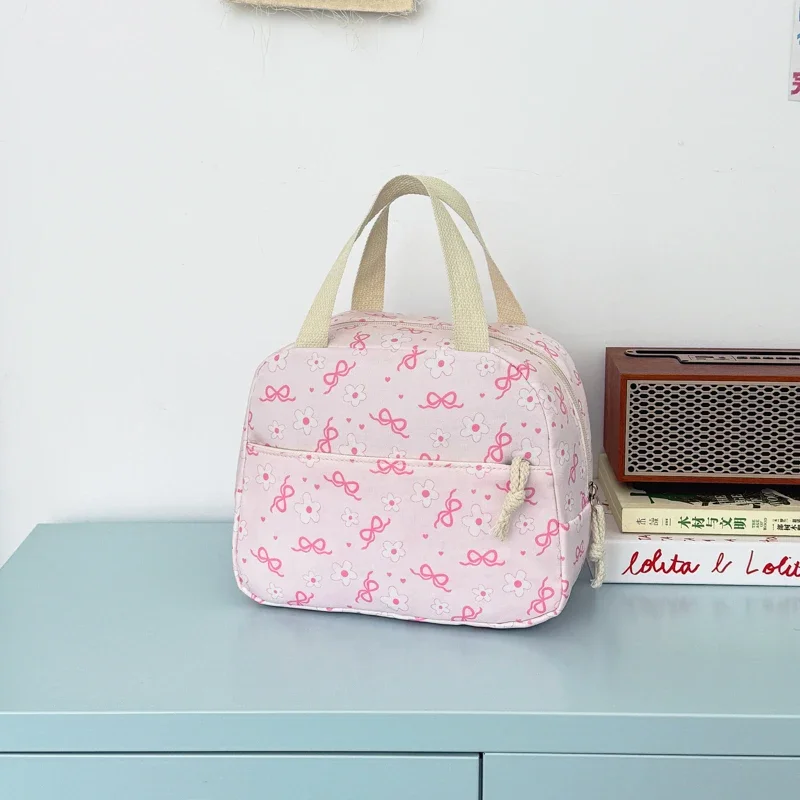 High Aesthetic Bow Flower Print Three Piece Backpack Set Nylon Lightweight Large Capacity Girls Backpack Campus Student Backpack