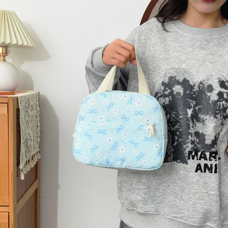 High Aesthetic Bow Flower Print Three Piece Backpack Set Nylon Lightweight Large Capacity Girls Backpack Campus Student Backpack