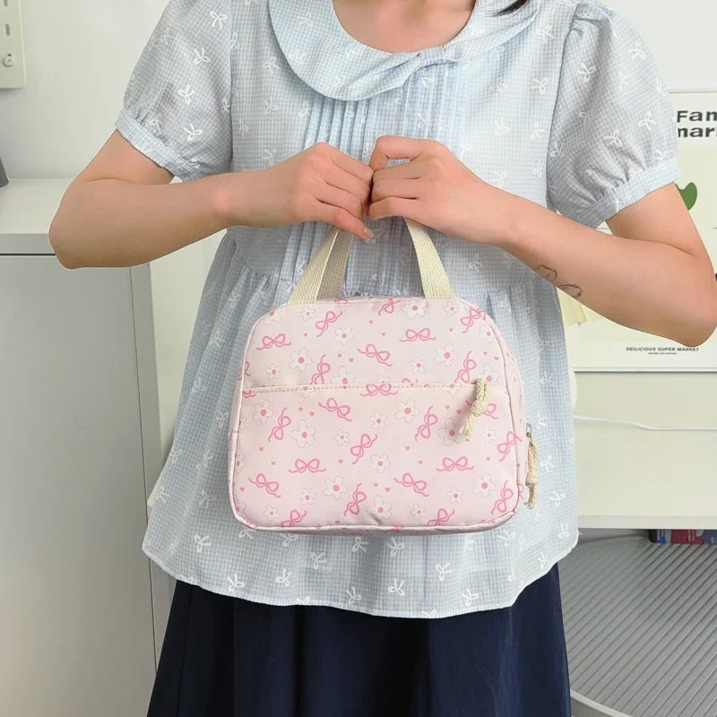 High Aesthetic Bow Flower Print Three Piece Backpack Set Nylon Lightweight Large Capacity Girls Backpack Campus Student Backpack