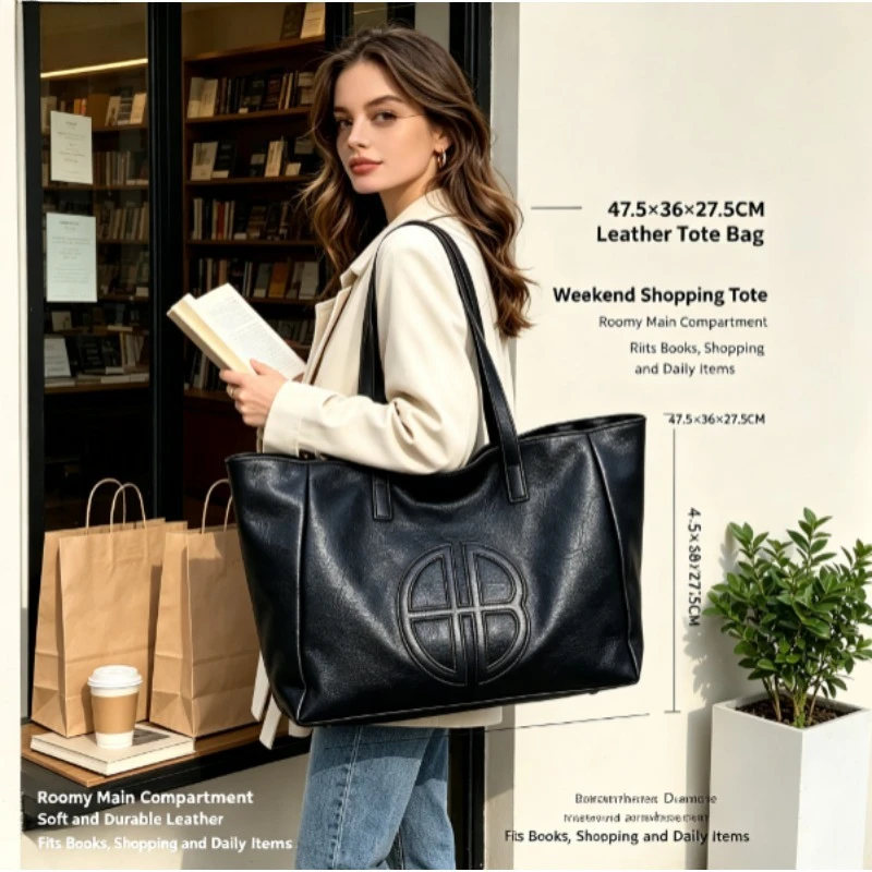 2026 New Retro Large Capacity Tote Bag for Women, Minimalist Casual Shoulder Handbag, Fashion All-match Daily Commute Purse