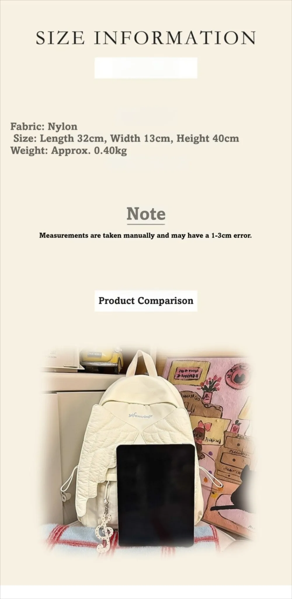 Versatile Angel Wing Backpack Y2k Style Large Capacity Canvas Backpack Solid Color Lightweight School Bag for Adults Student