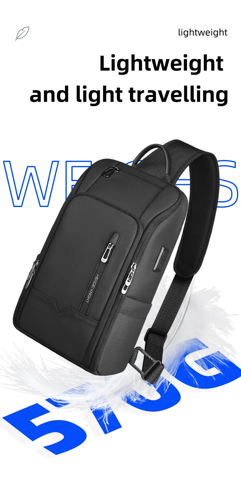 HK Anti-theft Men's Shoulder Bag Waterproof Chest Crossbody Bag with USB Oxford Leisure Satchel Multi-Pockets Sling Bag for Male