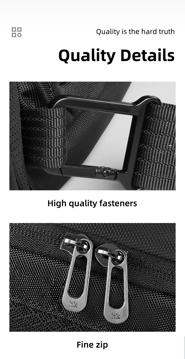 HK Anti-theft Men's Shoulder Bag Waterproof Chest Crossbody Bag with USB Oxford Leisure Satchel Multi-Pockets Sling Bag for Male