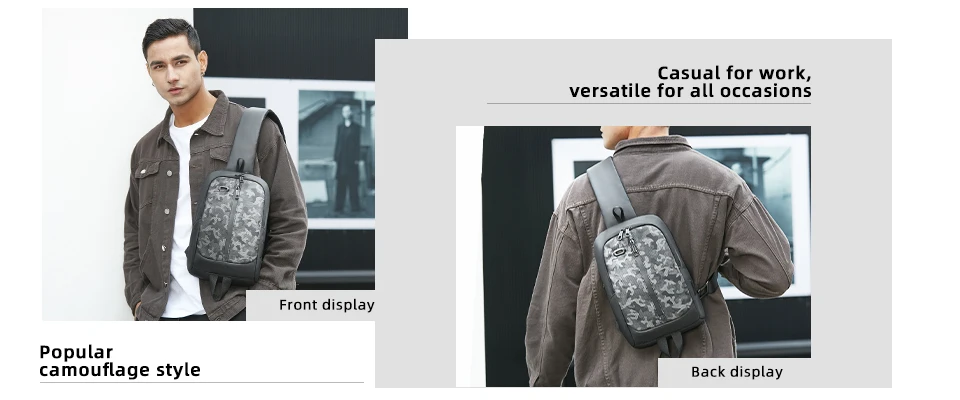 HK Anti-theft Men's Shoulder Bag Waterproof Chest Crossbody Bag with USB Oxford Leisure Satchel Multi-Pockets Sling Bag for Male