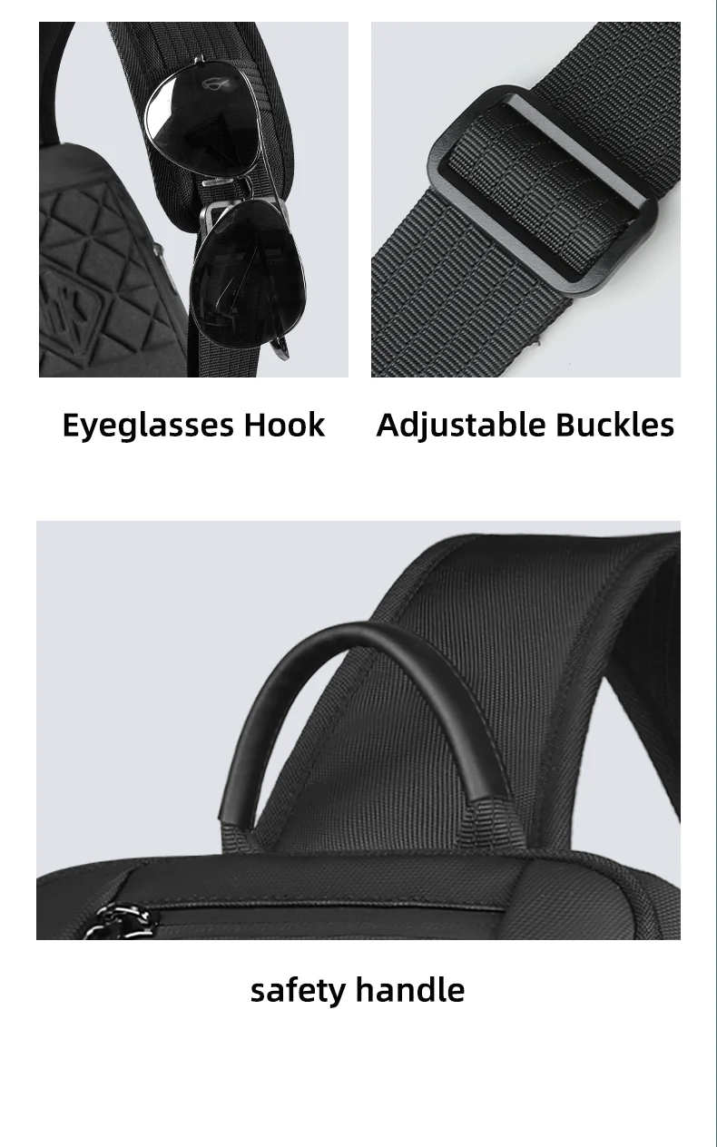 HK Anti-theft Men's Shoulder Bag Waterproof Chest Crossbody Bag with USB Oxford Leisure Satchel Multi-Pockets Sling Bag for Male