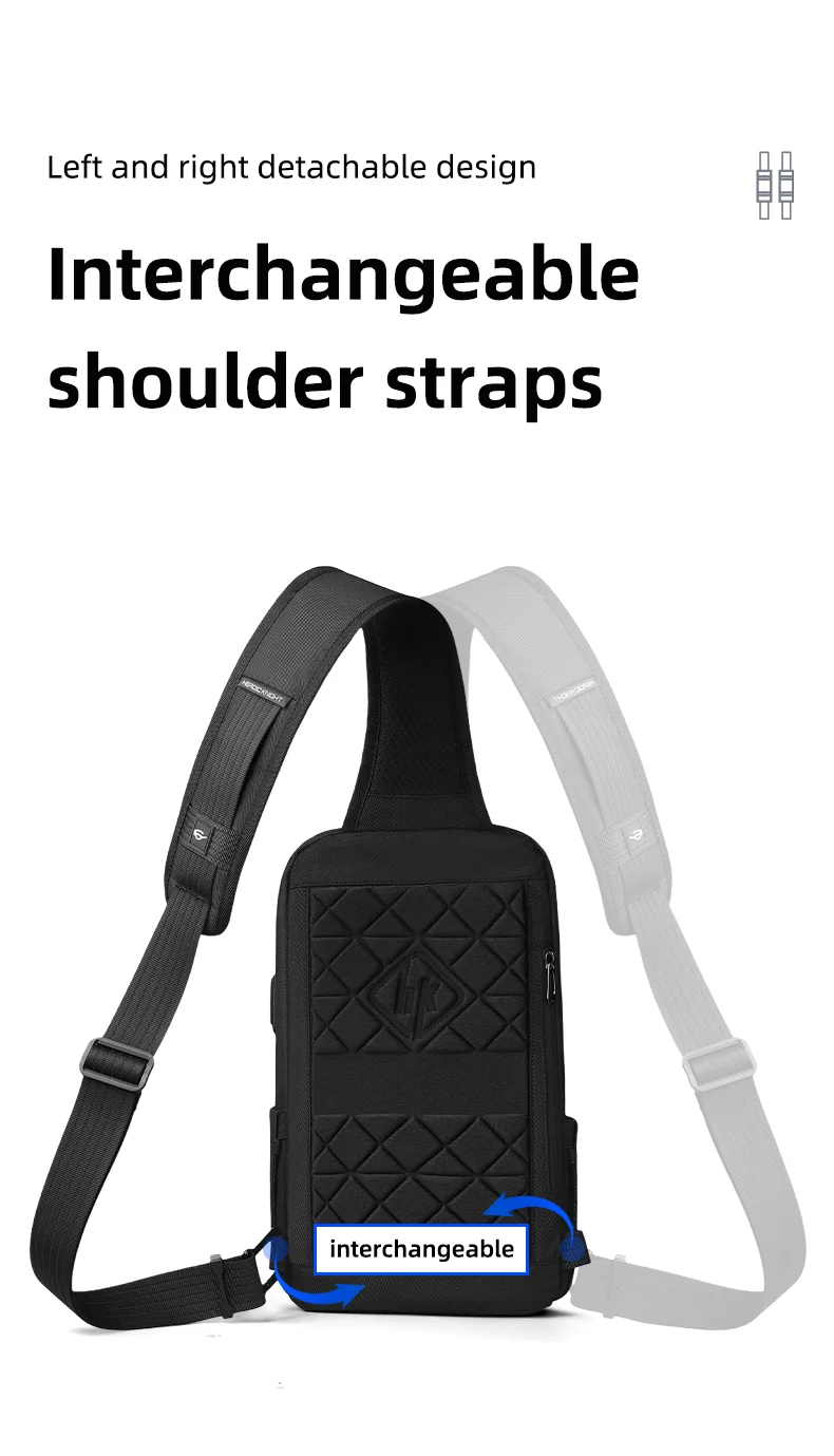 HK Anti-theft Men's Shoulder Bag Waterproof Chest Crossbody Bag with USB Oxford Leisure Satchel Multi-Pockets Sling Bag for Male