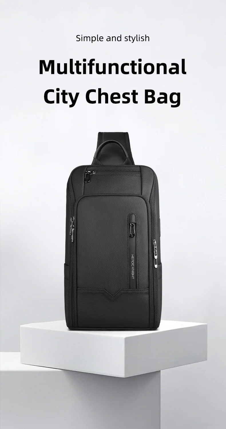 HK Anti-theft Men's Shoulder Bag Waterproof Chest Crossbody Bag with USB Oxford Leisure Satchel Multi-Pockets Sling Bag for Male
