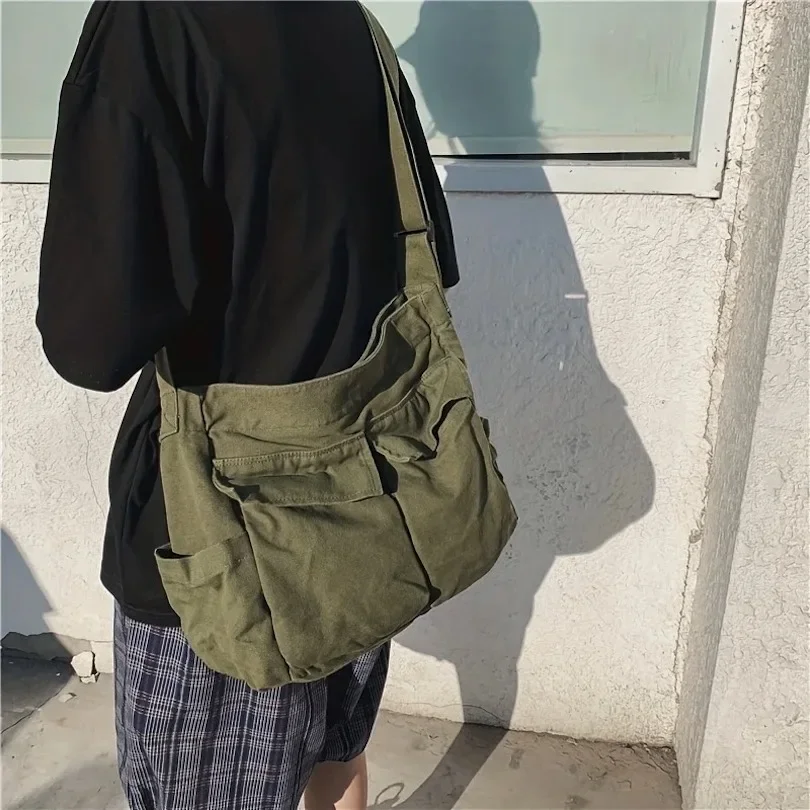 Workwear Canvas Shoulder Bag Large Capacity Retro Messenger Bag New Student Class Messenger Bag