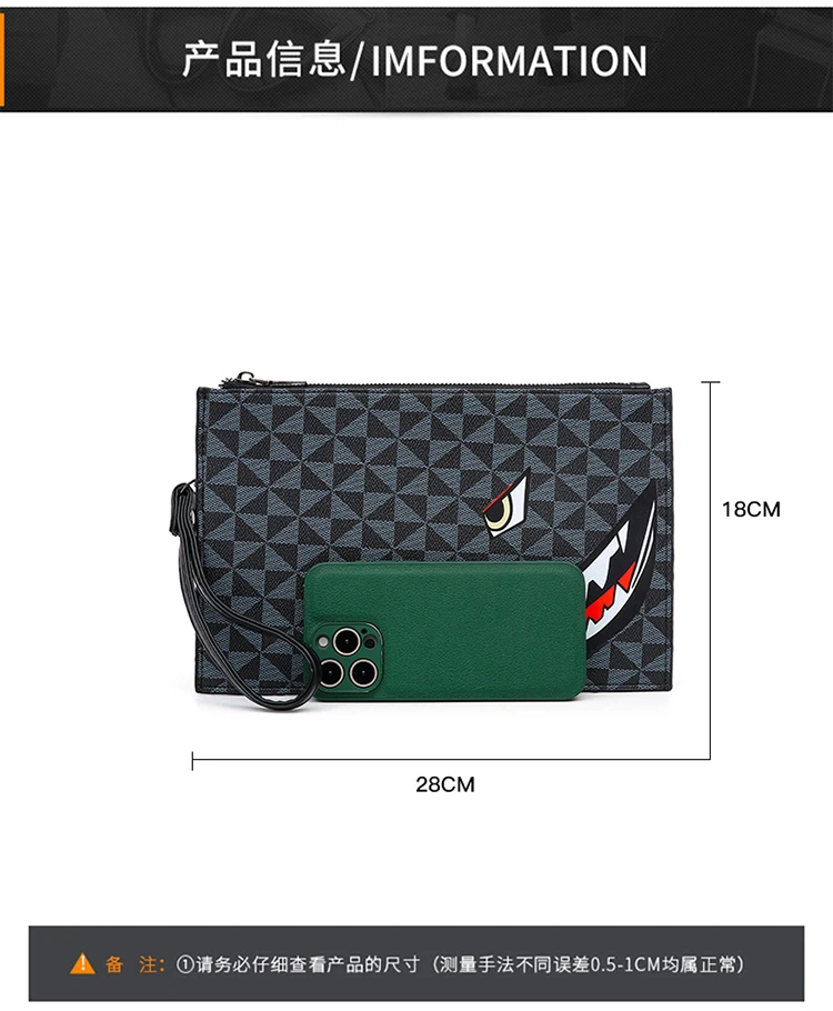2026 New Men's Business Casual Clutch Bag Fashion Shark Print Envelope Bag Wallet Phone Bag Large Capacity Men's Gifts Pouch Pho