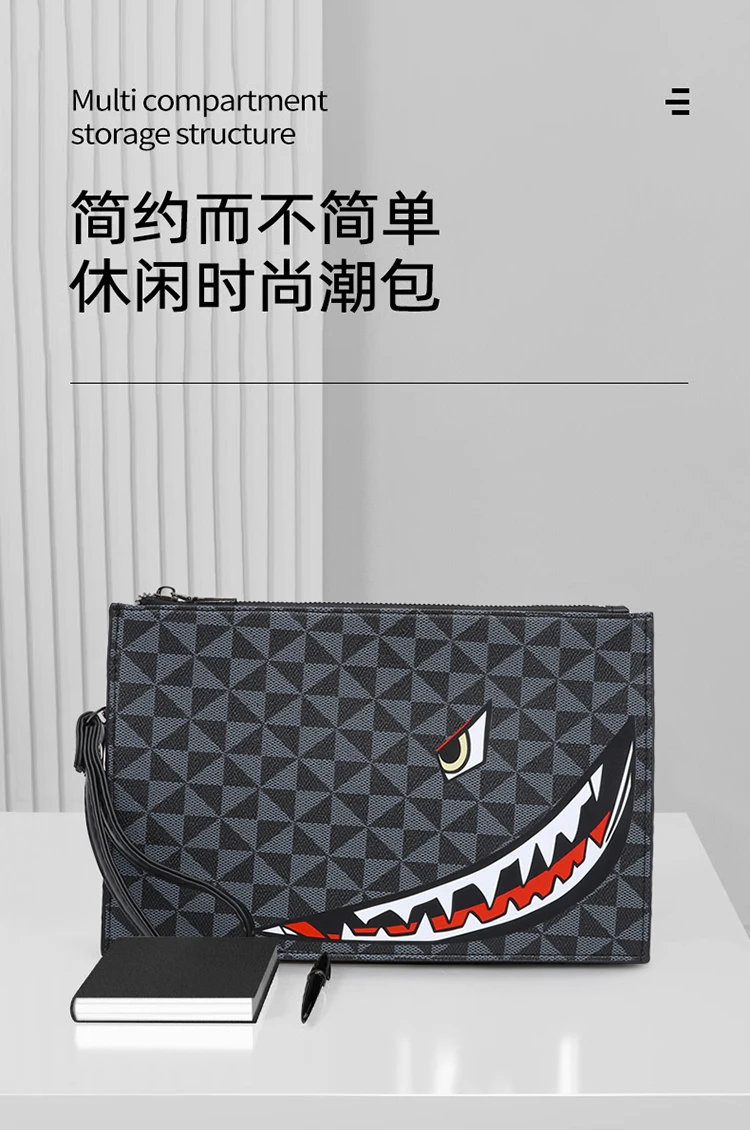 2026 New Men's Business Casual Clutch Bag Fashion Shark Print Envelope Bag Wallet Phone Bag Large Capacity Men's Gifts Pouch Pho