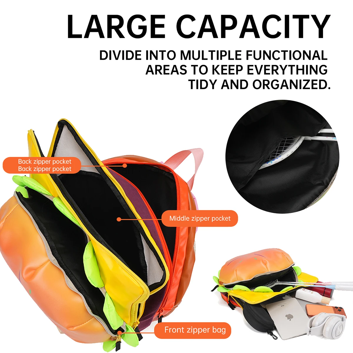 Children's Schoolbags, Girls' Elementary School Students, Junior High School Students' Hamburger Birthday Gift Backpacks, Cute and Good-Looking High School Backpacks