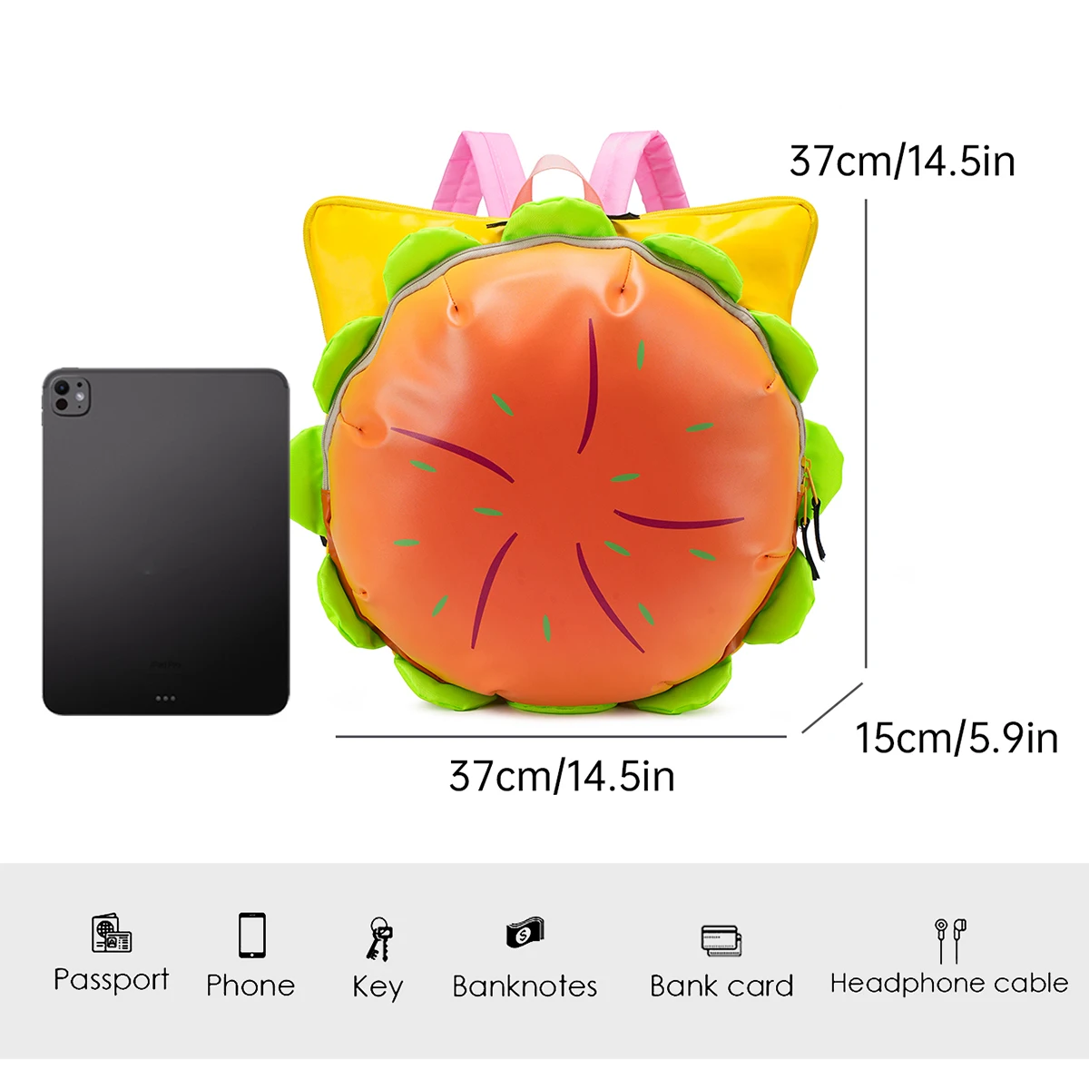 Children's Schoolbags, Girls' Elementary School Students, Junior High School Students' Hamburger Birthday Gift Backpacks, Cute and Good-Looking High School Backpacks