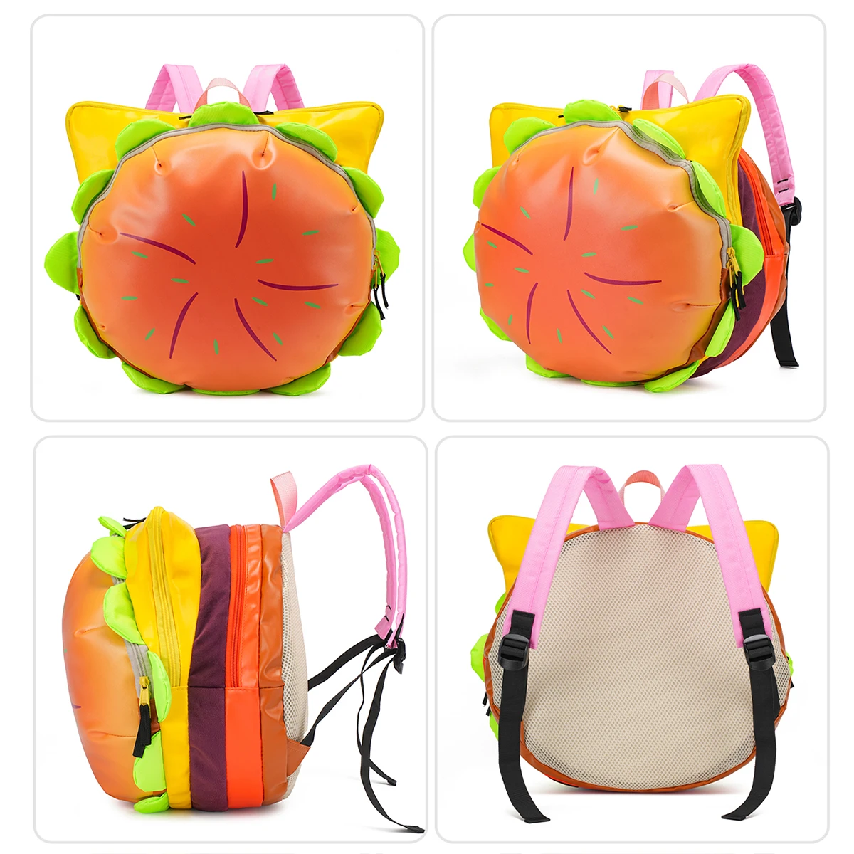 Children's Schoolbags, Girls' Elementary School Students, Junior High School Students' Hamburger Birthday Gift Backpacks, Cute and Good-Looking High School Backpacks