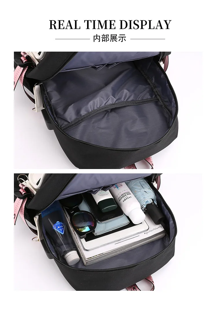 Teenage Black Pink Backpacks 26 Initials Flower A-Z Alphabet Large Capacity Harajuku Fashion Zipper Aesthetic Students Bookbag