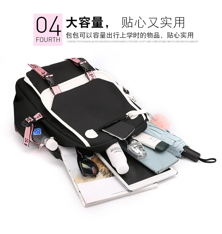 Teenage Black Pink Backpacks 26 Initials Flower A-Z Alphabet Large Capacity Harajuku Fashion Zipper Aesthetic Students Bookbag
