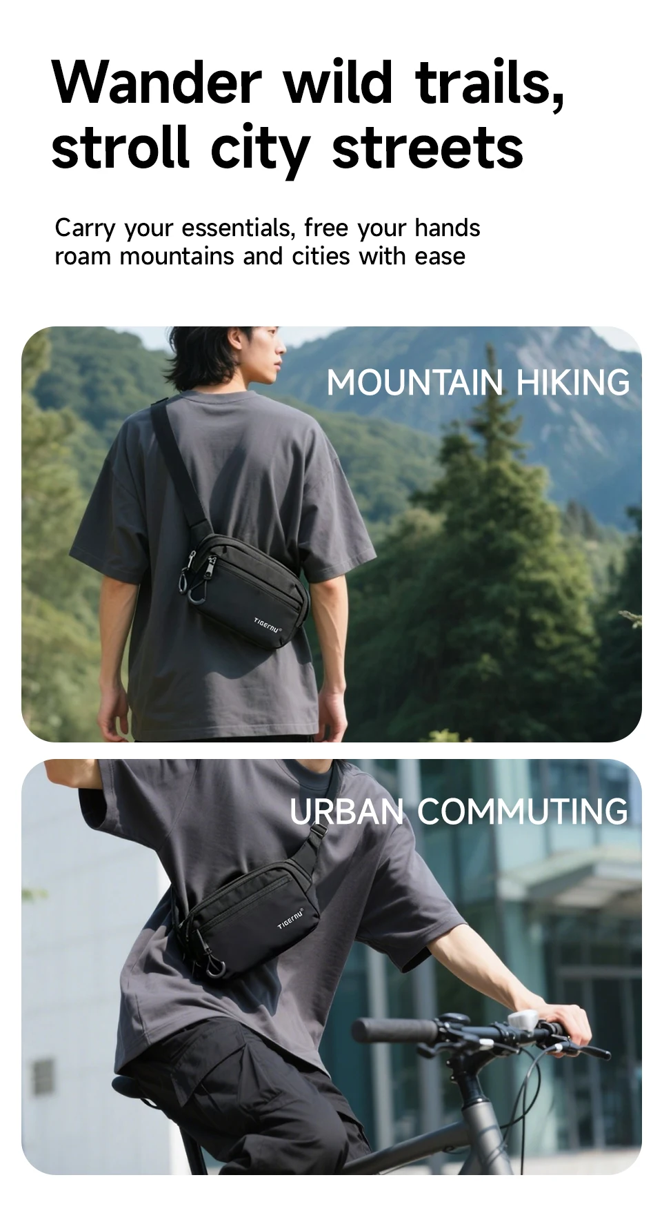 Tigernu New Light Weight Crossbody Bag Men Shoulder Bag Splashproof Waist Bag Male Multi-purpose Sling Bag