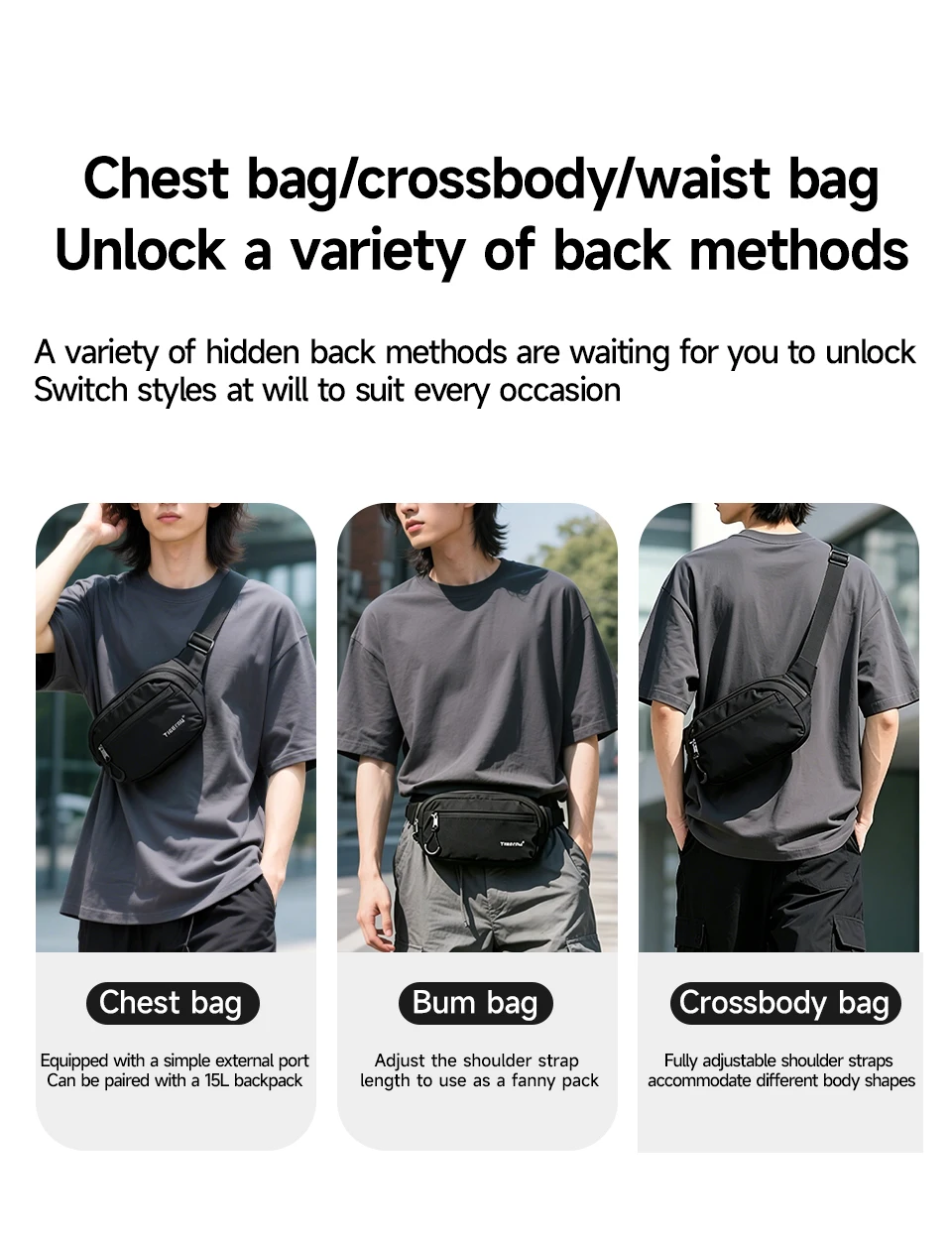 Tigernu New Light Weight Crossbody Bag Men Shoulder Bag Splashproof Waist Bag Male Multi-purpose Sling Bag