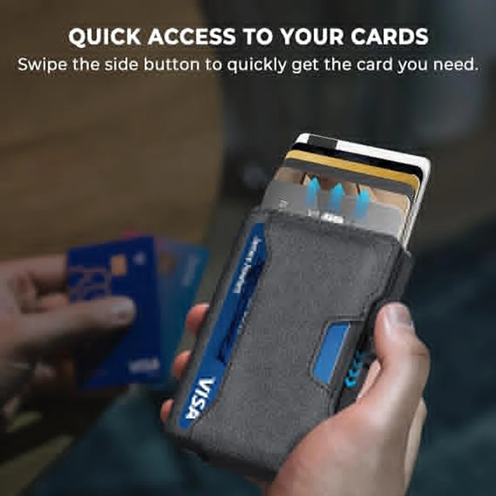 Wallet for Men, Pop Up RFID Blocking Aluminum Credit Card Holder | Holds 9-13 Cards, Built-in Money Clip & ID Window
