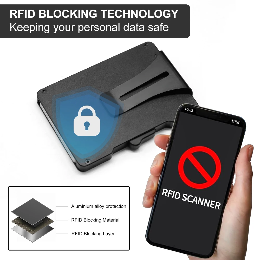 Wallet for Men, Pop Up RFID Blocking Aluminum Credit Card Holder | Holds 9-13 Cards, Built-in Money Clip & ID Window