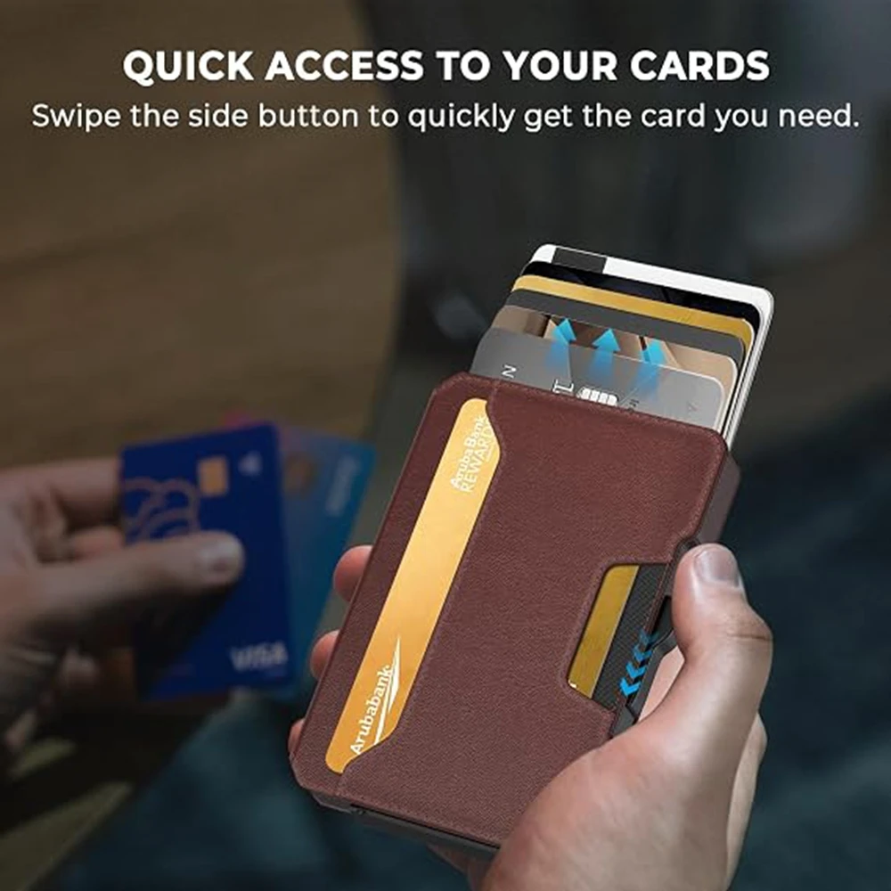 Wallet for Men, Pop Up RFID Blocking Aluminum Credit Card Holder | Holds 9-13 Cards, Built-in Money Clip & ID Window