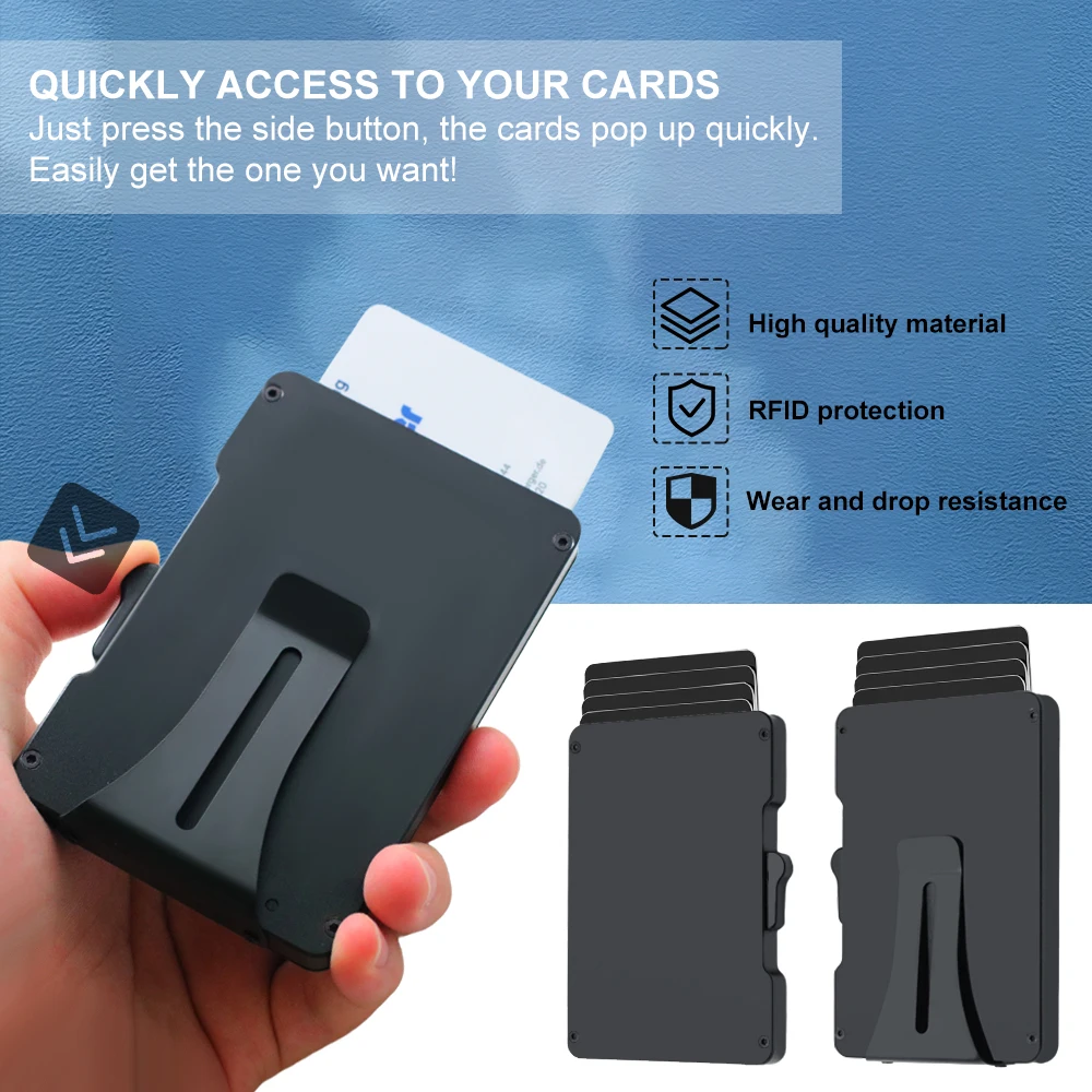 Wallet for Men, Pop Up RFID Blocking Aluminum Credit Card Holder | Holds 9-13 Cards, Built-in Money Clip & ID Window