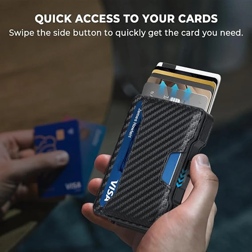 Wallet for Men, Pop Up RFID Blocking Aluminum Credit Card Holder | Holds 9-13 Cards, Built-in Money Clip & ID Window