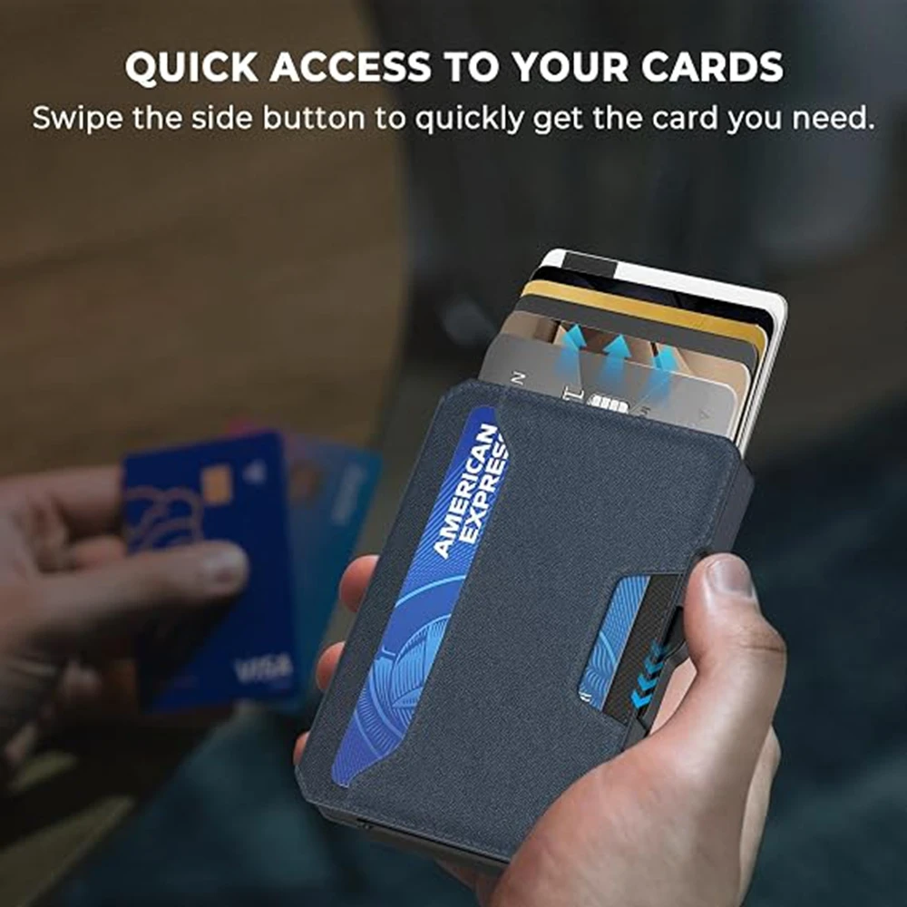 Wallet for Men, Pop Up RFID Blocking Aluminum Credit Card Holder | Holds 9-13 Cards, Built-in Money Clip & ID Window