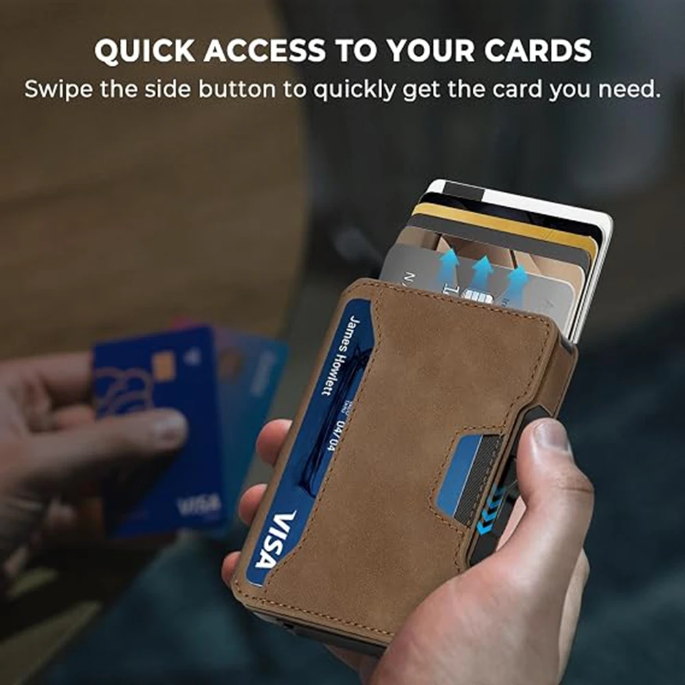 Wallet for Men, Pop Up RFID Blocking Aluminum Credit Card Holder | Holds 9-13 Cards, Built-in Money Clip & ID Window