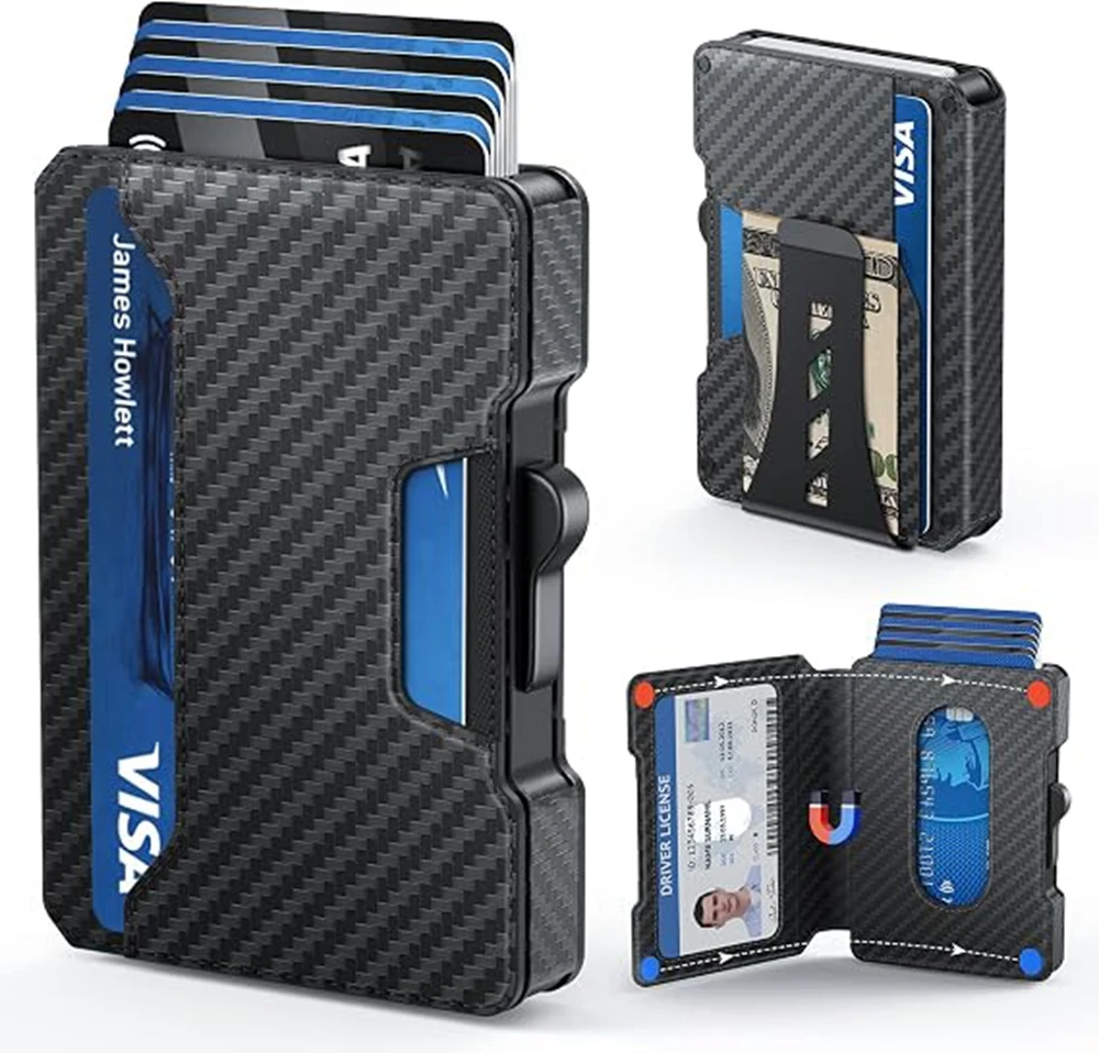 Wallet for Men, Pop Up RFID Blocking Aluminum Credit Card Holder | Holds 9-13 Cards, Built-in Money Clip & ID Window
