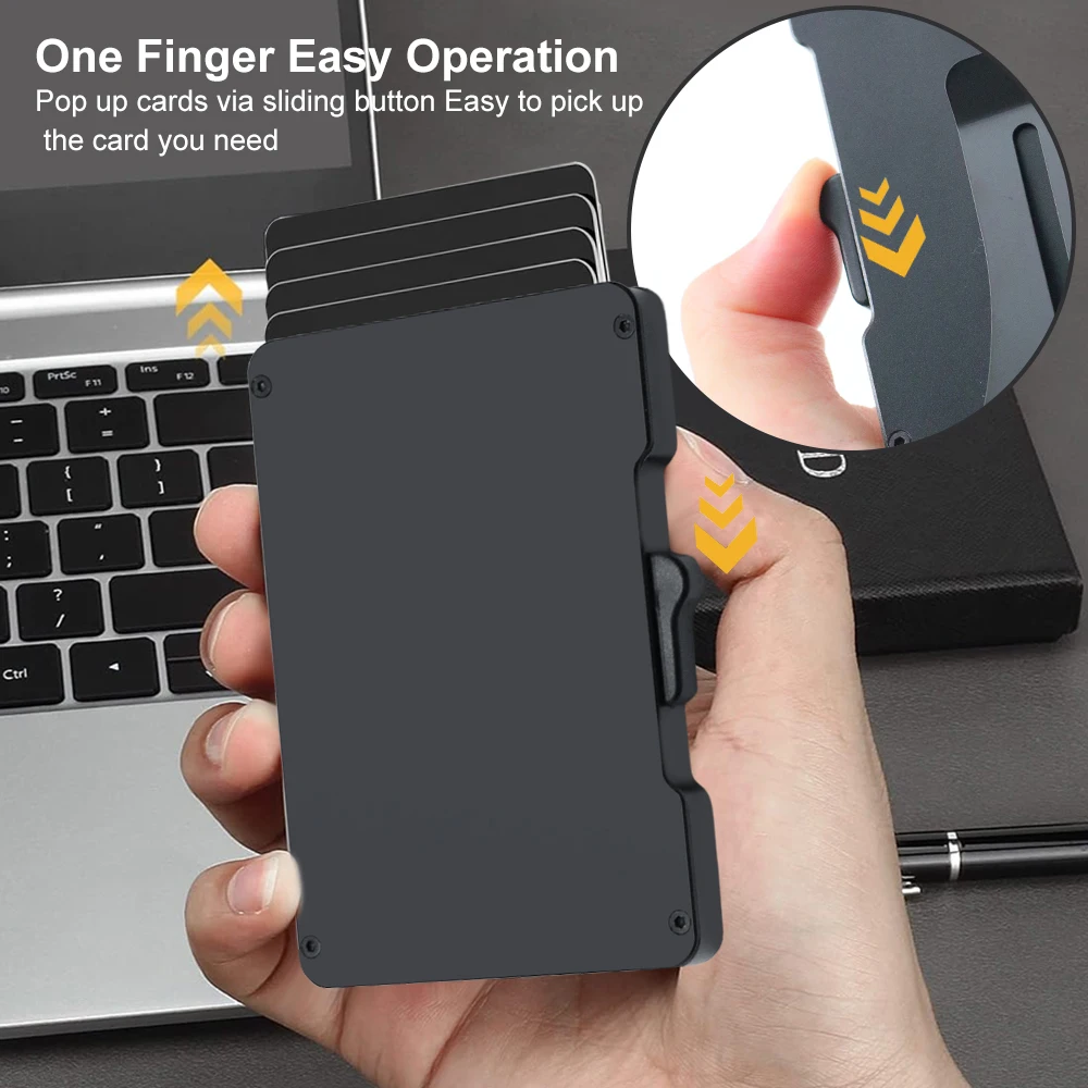 Wallet for Men, Pop Up RFID Blocking Aluminum Credit Card Holder | Holds 9-13 Cards, Built-in Money Clip & ID Window
