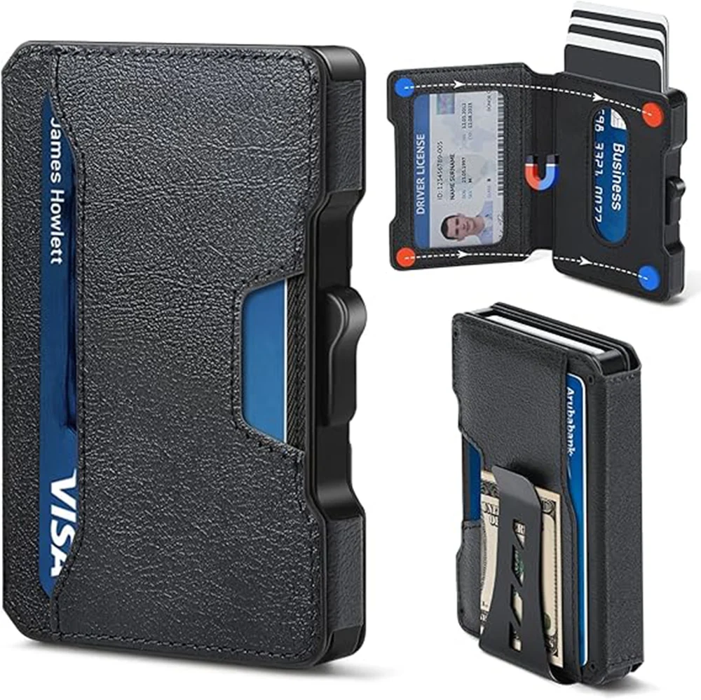 Wallet for Men, Pop Up RFID Blocking Aluminum Credit Card Holder | Holds 9-13 Cards, Built-in Money Clip & ID Window