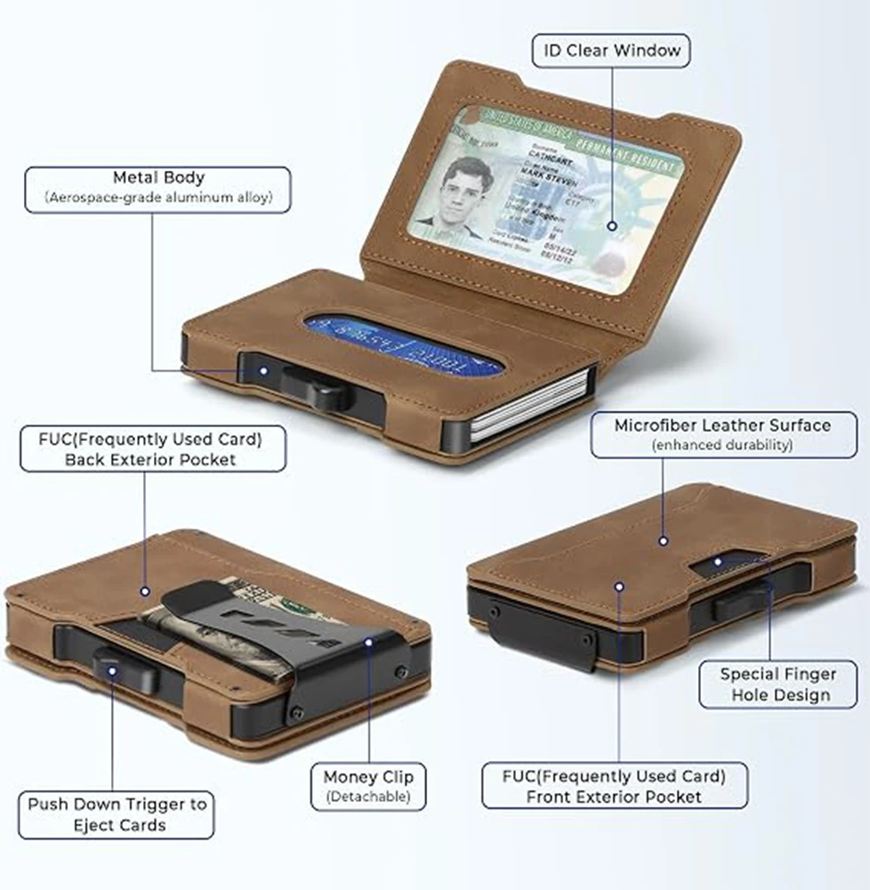 Wallet for Men, Pop Up RFID Blocking Aluminum Credit Card Holder | Holds 9-13 Cards, Built-in Money Clip & ID Window