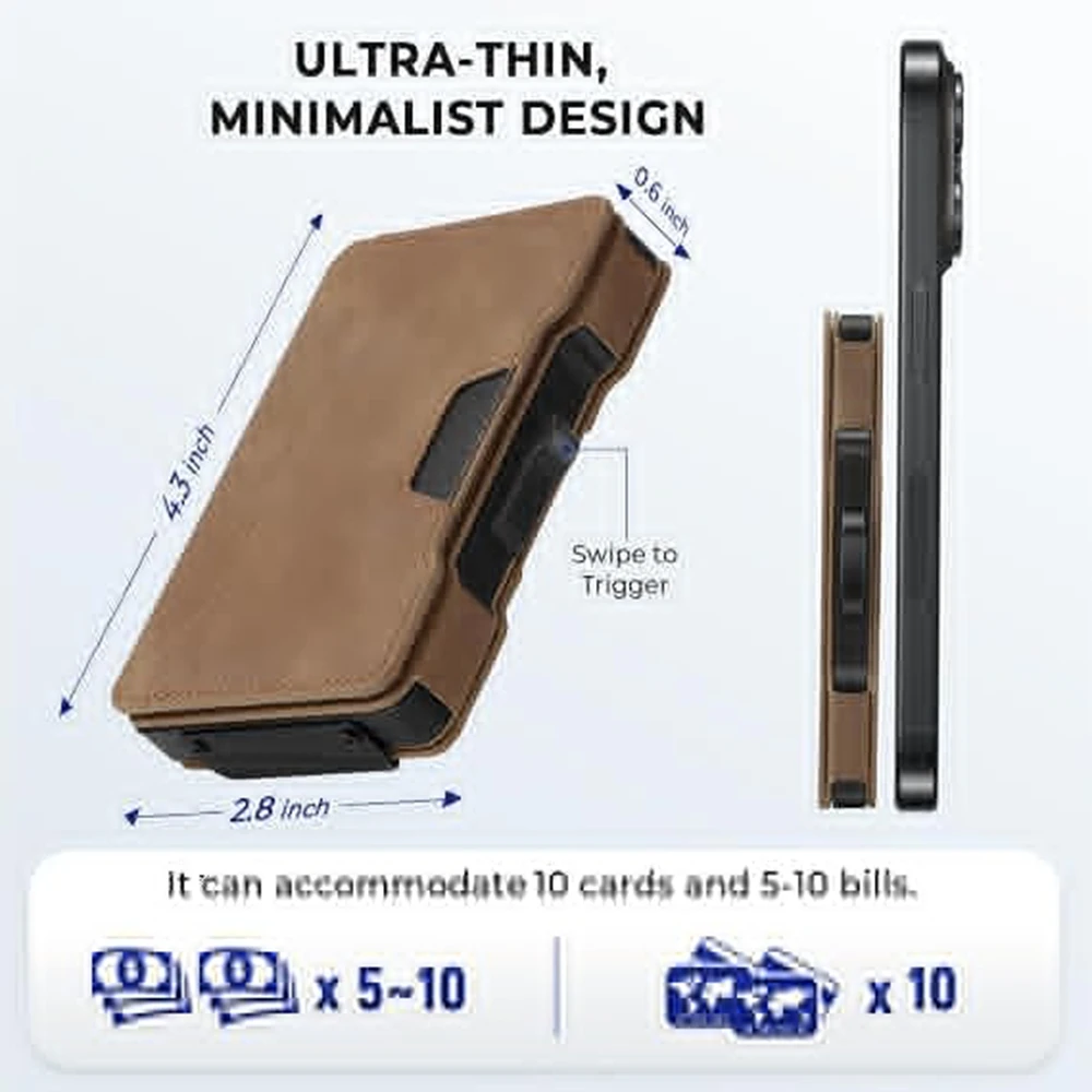 Wallet for Men, Pop Up RFID Blocking Aluminum Credit Card Holder | Holds 9-13 Cards, Built-in Money Clip & ID Window